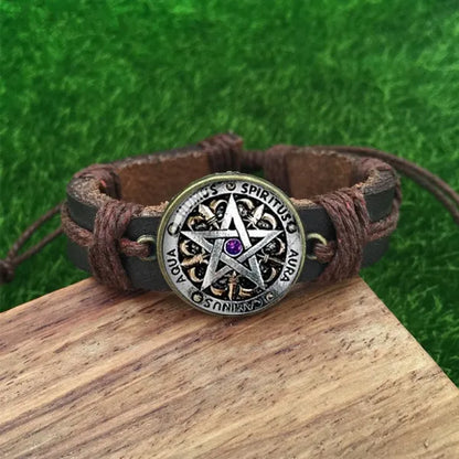 Wiccan Protection Leather Bracelet