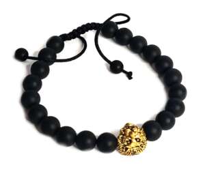 Matte Obsidian Bracelet with Lion Bead